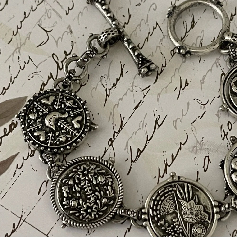 Lucky Brand Antique Silver Swivel Coin Toggle Bracelet - Picture 8 of 12